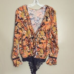 Free People Multicolor Floral Lace Bodysuit